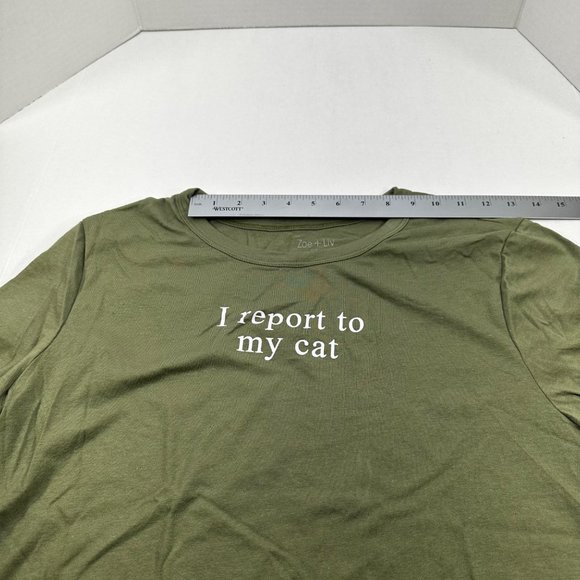 Zoe And Liv Women's Size XXL I Report To My Cat Short Sleeve Tee Shirt Green New - Picture 7 of 11